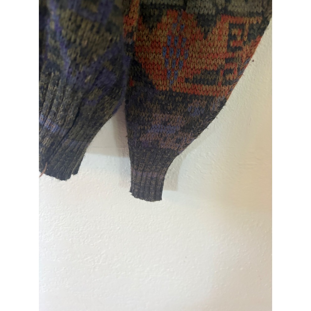 Vintage The Mens Store Sears Geometric Tribal Knit Sweater XL Green Purple 90s - Picture 4 of 7